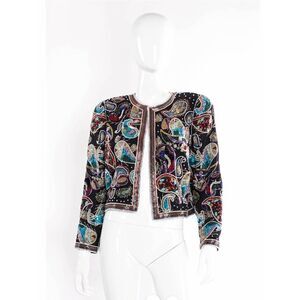 Vintage Frank Usher 70s 80s Black Sequin Beaded Silk Cardigan Jacket